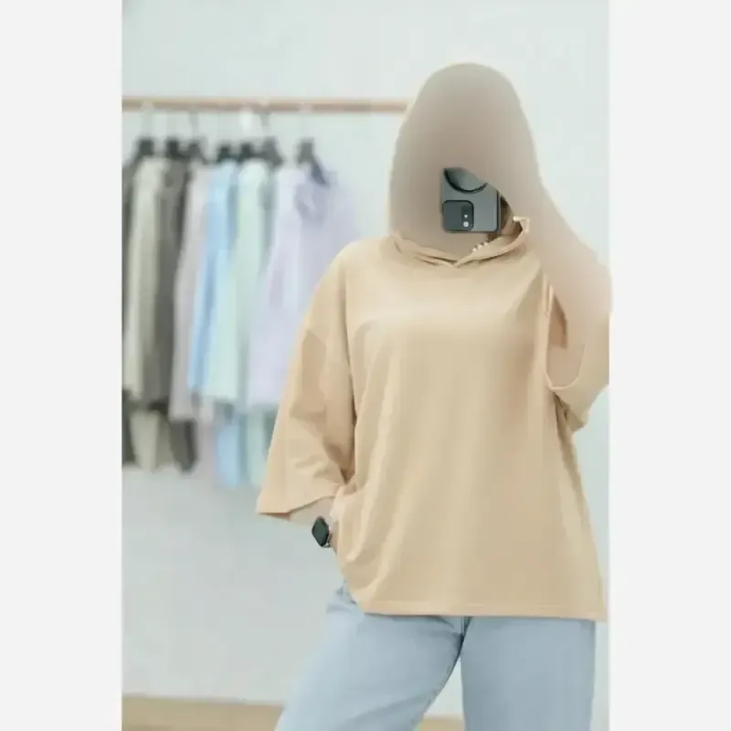تیشرت کلاهدار پنبه سوپر فری سایز زنانه