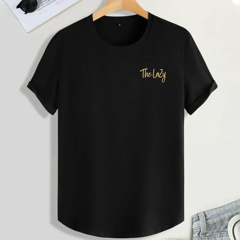 تیشرت آستین کوتاه مشکی مردانه طرح The lazy پنبه سوپر