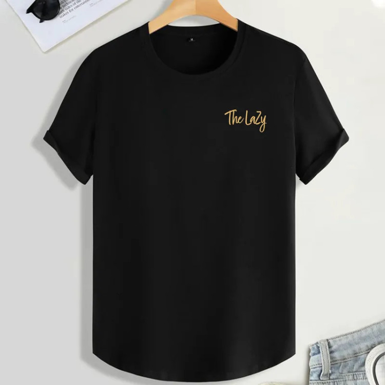 تیشرت آستین کوتاه مشکی مردانه طرح The lazy پنبه سوپر