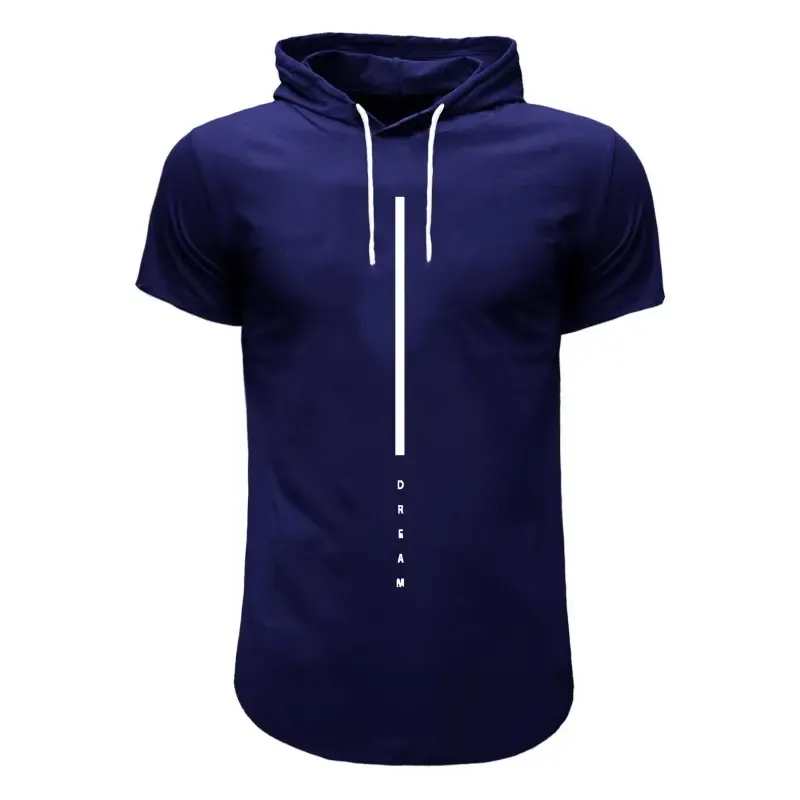 تی شرت آستین کوتاه کلاه دار مردانه سورمه ای طرح dream سایز L XL XXL