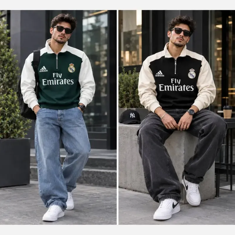 هودی نیم زیپ رئال مادرید تو کرکی مردانه رنگی سایز بزرگ