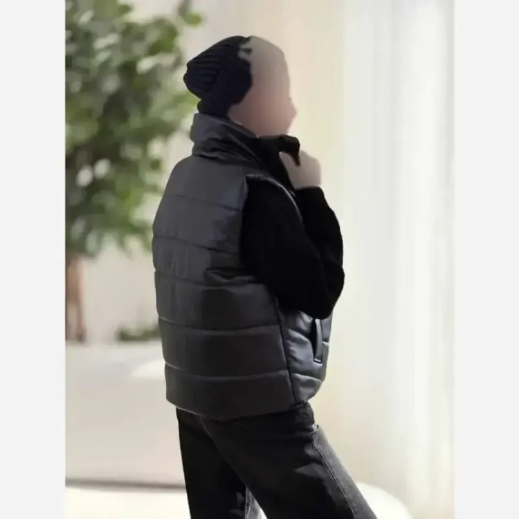 پافر کراپ چرم زنانه مشکی جنس چرم تیرکمانی پشم شیشه دار سایز فری 38 تا 44